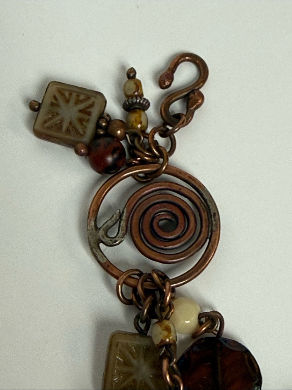 Handcrafted Copper Multi-Strand Bracelet Semiprecious Gemstones Czech Glass Boho - Picture 5 of 14